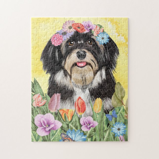 Havanese Hund mit Blume Frühjahr Puzzle (Vertikal)