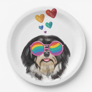 Havanese Hund mit Herz Valentinstag Pappteller