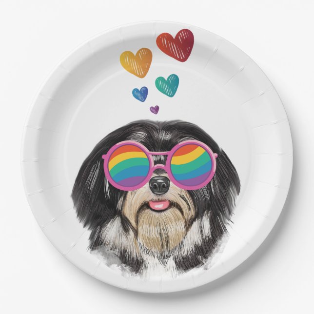 Havanese Hund mit Herz Valentinstag Pappteller (Vorderseite)