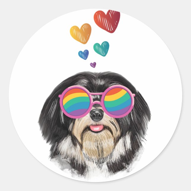Havanese Hund mit Herz Valentinstag Runder Aufkleber (Vorderseite)
