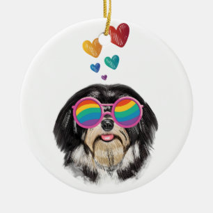 Havanese Hund mit Herzen Valentinstag Keramik Ornament