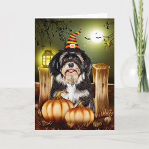 Havanese Hund mit Hexenhut Halloween-Geschenkidee Karte