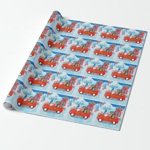 Havanese-Hund-Weihnachtslieferwagen-Schnee Geschenkpapier