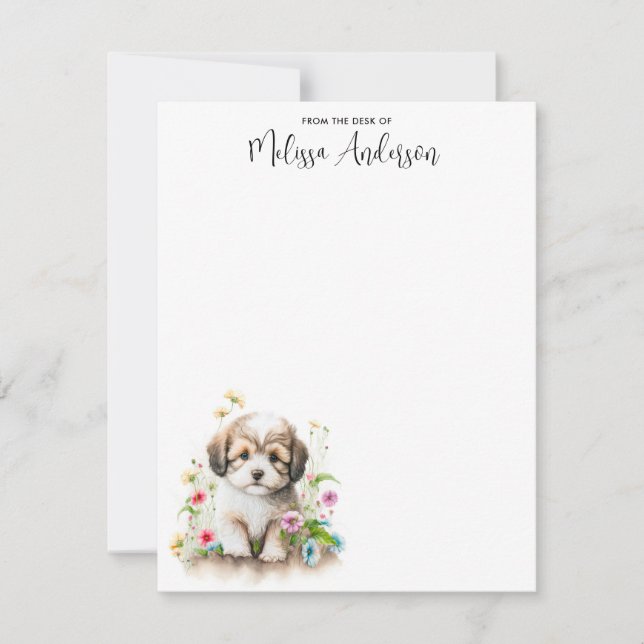 Havanese Hund Welpe Watercolor Niedlich Personalis Mitteilungskarte (Vorderseite)