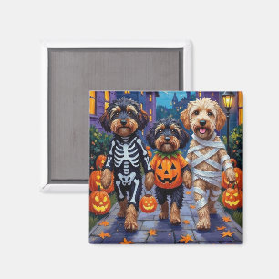 Havanese Hunde beim Trick-or-Treat in Halloween-Ko Magnet