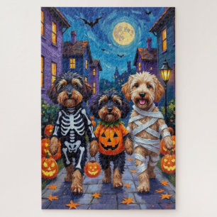 Havanese Hunde beim Trick-or-Treat in Halloween-Ko Puzzle