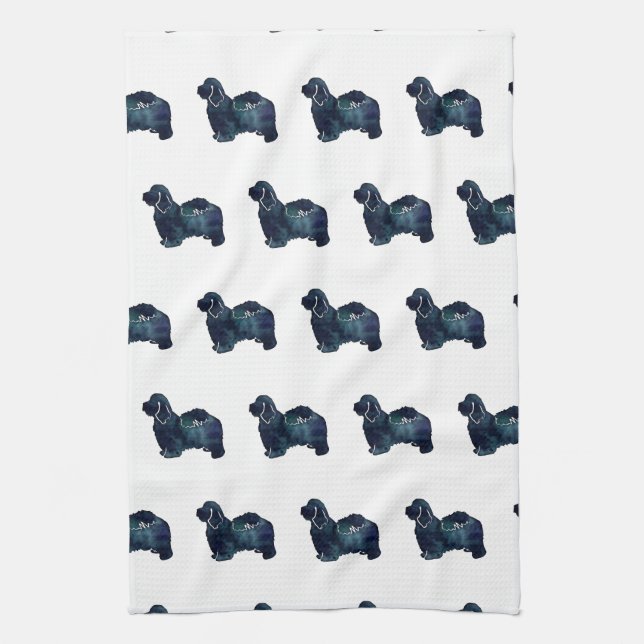 Havanese Hunde Silhouette Wasserfarbe Geschirrtuch (Vertikal)