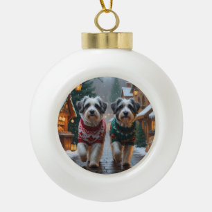 Havanese Hunde Weihnachten Schnee Feiertag  Keramik Kugel-Ornament