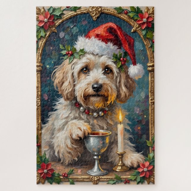 Havanese Illuminated Manuscript Christmas Hat Puzzle (Vertikal)