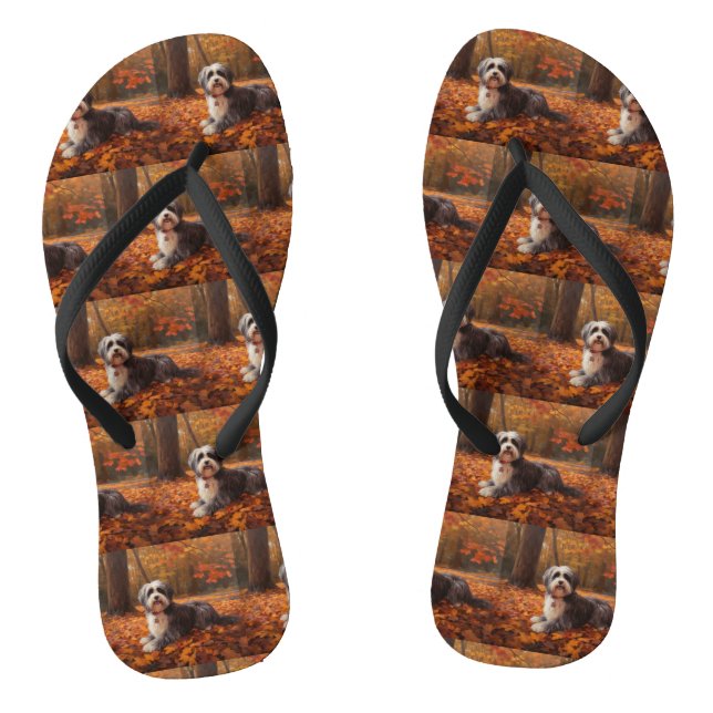 Havanese im Herbst Leaves Fall Inspiriert Flip Flops (Fußbett)