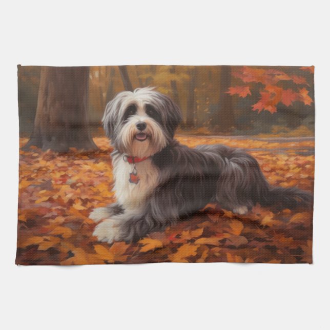 Havanese im Herbst Leaves Fall Inspiriert Geschirrtuch (Horizontal)