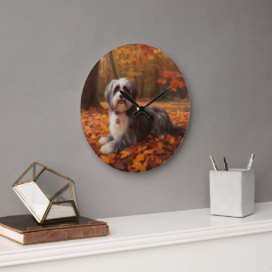 Havanese im Herbst Leaves Fall Inspiriert Große Wanduhr