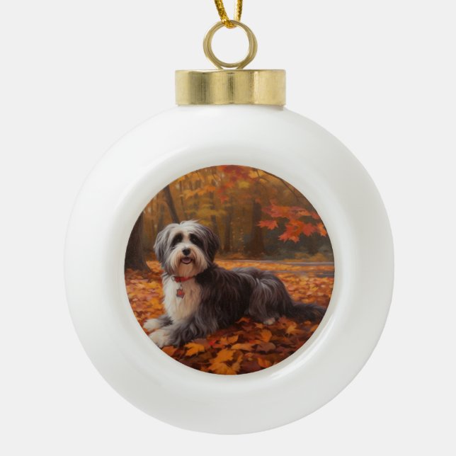 Havanese im Herbst Leaves Fall Inspiriert Keramik Kugel-Ornament (Vorderseite)