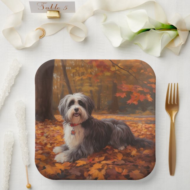 Havanese im Herbst Leaves Fall Inspiriert Pappteller (Hochzeit)