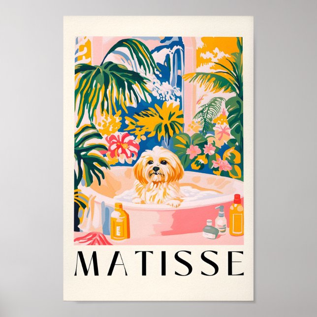 Havanese in der Badewanne, Funny Bad Vanity Poster (Vorne)