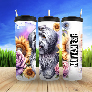 Havanese in Sun-Kissed Blooms Thermosbecher