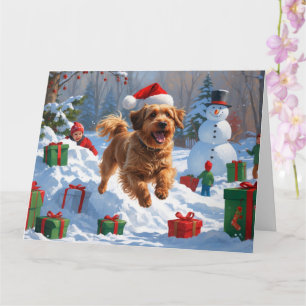 Havanese läuft im Schnee mit Weihnachtsmütze Karte