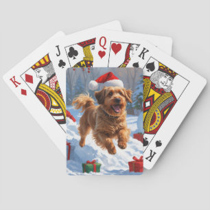 Havanese läuft in Schnee mit Weihnachtshut Spielkarten