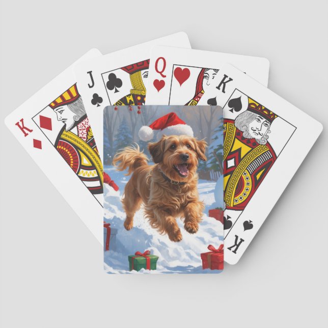 Havanese läuft in Schnee mit Weihnachtshut Spielkarten (Rückseite)