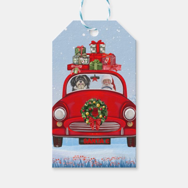 Havanese mit dem Weihnachtsmann im Auto Geschenkanhänger (Vorderseite)