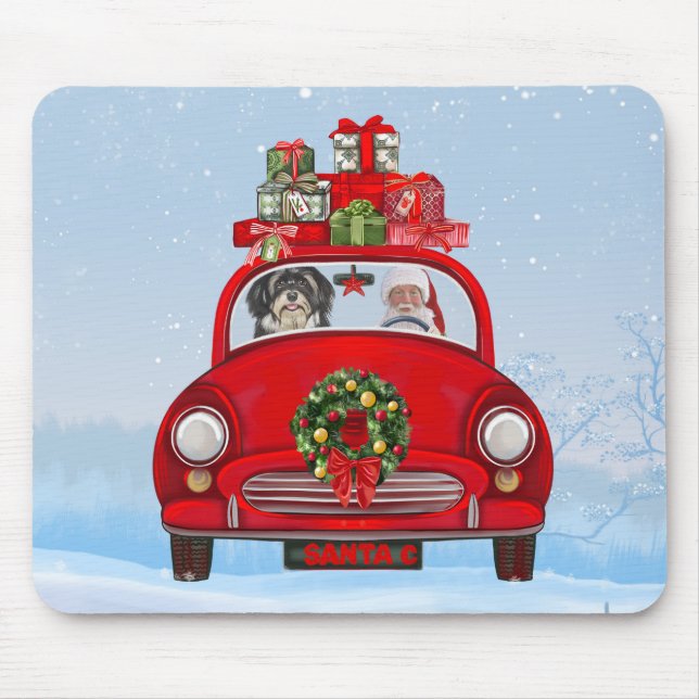 Havanese mit dem Weihnachtsmann im Auto Mousepad (Vorne)