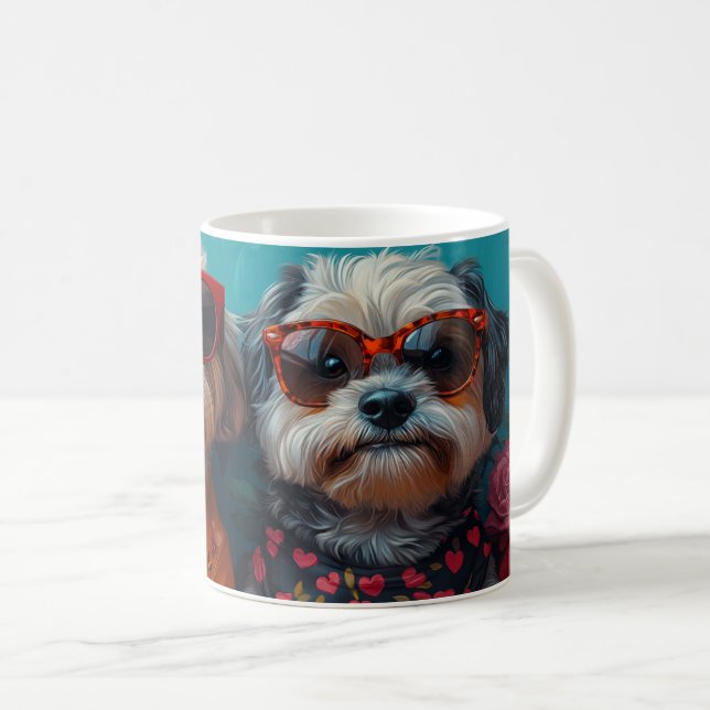Havanese mit Herz-Rose Valentinstag Kaffeetasse (VorderseiteRechts)