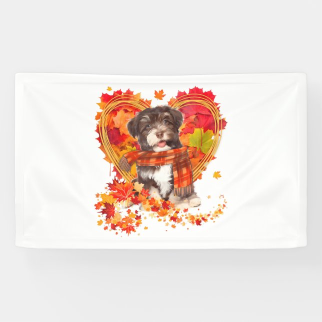 Havanese mit Herzstück aus Herbstblättern Banner (Horizontal)
