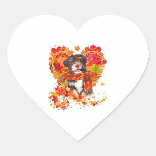 Havanese mit Herzstück aus Herbstblättern Herz-Aufkleber