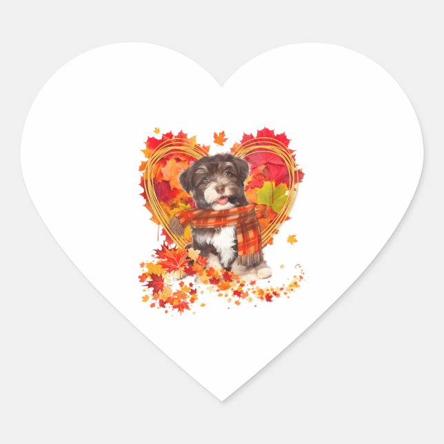 Havanese mit Herzstück aus Herbstblättern Herz-Aufkleber (Vorderseite)