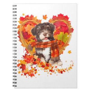 Havanese mit Herzstück aus Herbstblättern Notizblock