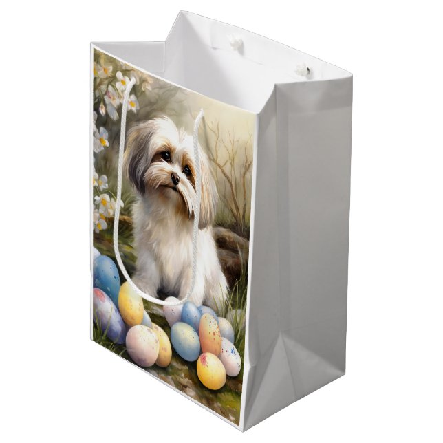 Havanese mit Ostereiern Mittlere Geschenktüte (Vorderseite Schrägansicht)