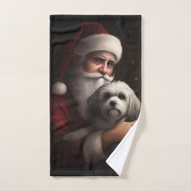 Havanese mit Weihnachtsmann Weihnachten Badhandtuch Set (Handtuch)