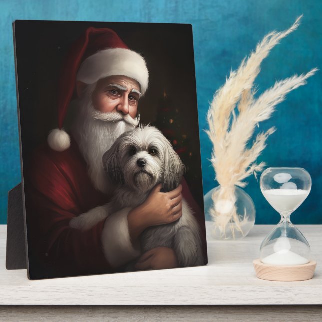 Havanese mit Weihnachtsmann Weihnachten Fotoplatte (Seite)
