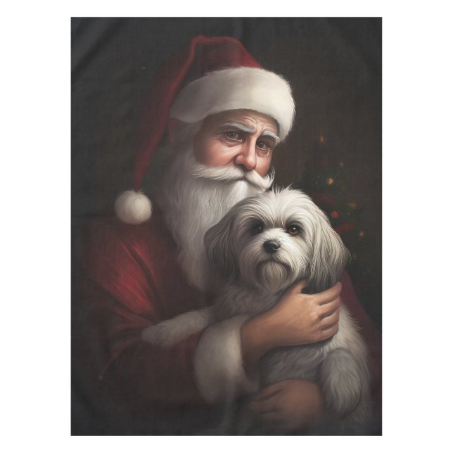 Havanese mit Weihnachtsmann Weihnachten Tischdecke (Vorderseite)