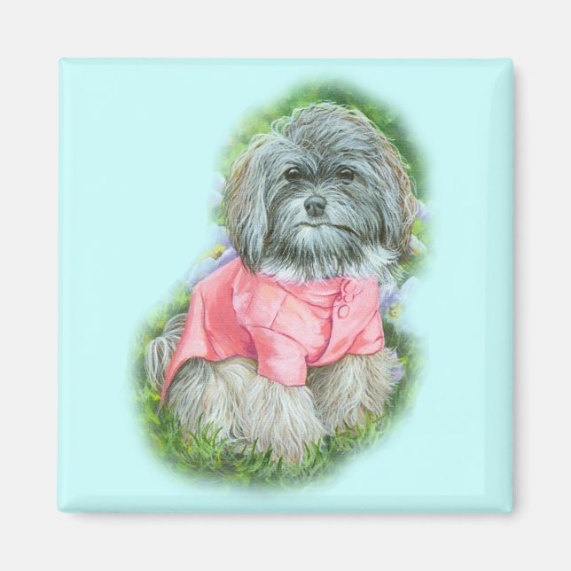 Havanese Pink Coat Art Portrait Magnet (Vorne)