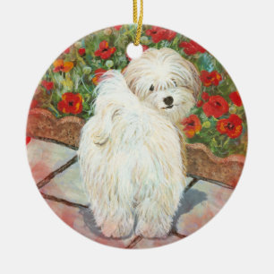 Havanese & Poppies Keramikornament