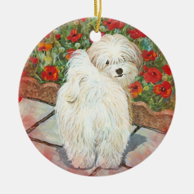 Havanese & Poppies Keramikornament (Vorne)
