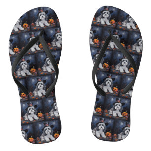 Havanese Pumpkins Halloween Beängstigend Flip Flops