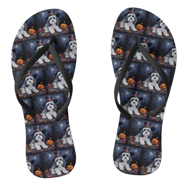 Havanese Pumpkins Halloween Beängstigend Flip Flops (Fußbett)