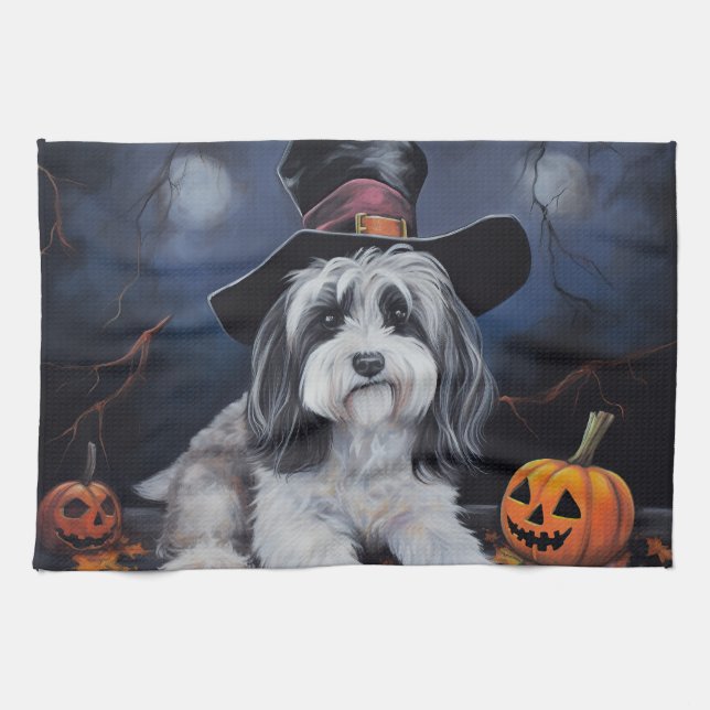 Havanese Pumpkins Halloween Beängstigend Geschirrtuch (Horizontal)