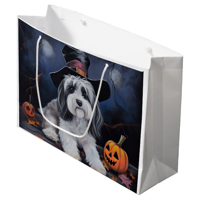 Havanese Pumpkins Halloween Beängstigend Große Geschenktüte (Vorderseite Schrägansicht)