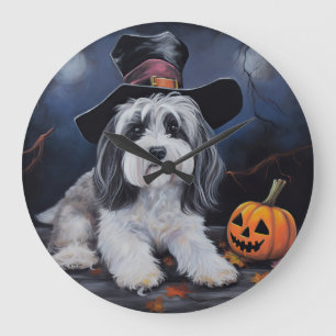 Havanese Pumpkins Halloween Beängstigend Große Wanduhr