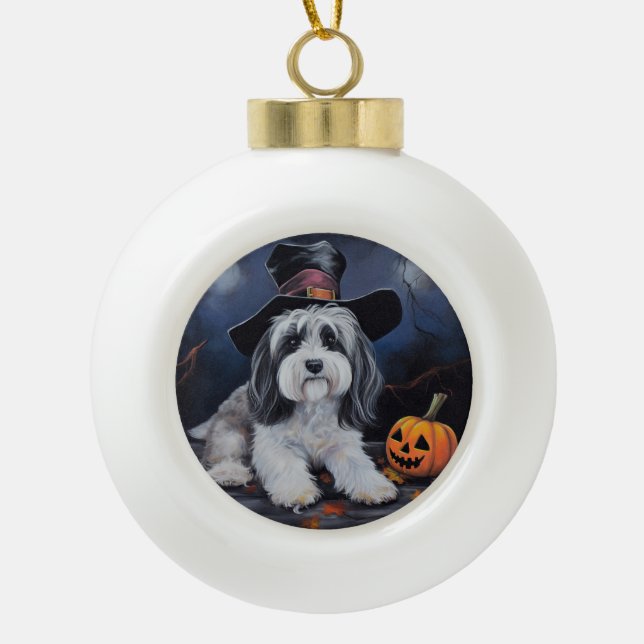 Havanese Pumpkins Halloween Beängstigend Keramik Kugel-Ornament (Vorderseite)
