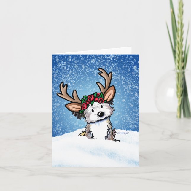 Havanese Reindeer Holiday Card Feiertagskarte (Vorderseite)