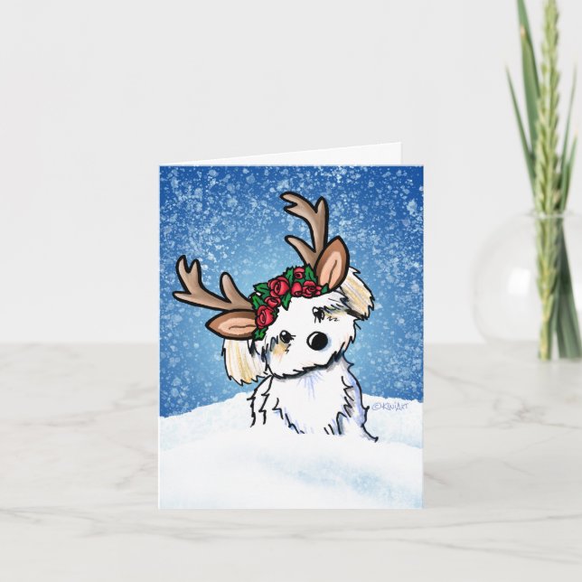 Havanese Reindeer Holiday Card Feiertagskarte (Vorderseite)