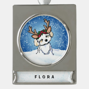 Havanese Rentier Weihnachtsdekoration Banner-Ornament Silber