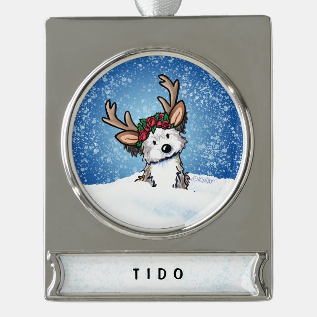 Havanese Rentier Weihnachtsdekoration Banner-Ornament Silber (Vorderseite)