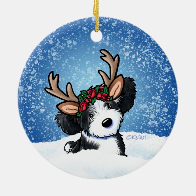 Havanese Rentier Weihnachtsdekoration Keramik Ornament (Hinten)