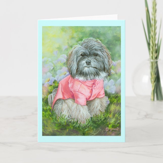Havanese rosa Coat Art Portrait Karte (Vorderseite)