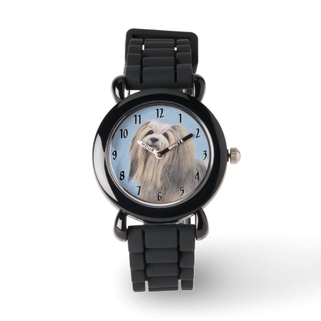 Havanese (Silber) Malerei - Niedliche Original Hun Armbanduhr (Vorderseite)